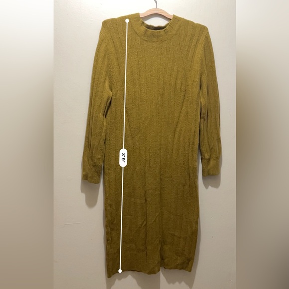 Women's Long Sleeve Rib-Knit Sweater Dress-Olive, L - Picture 6 of 8